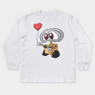 Sad Wall-E with Heart Balloon Kids Long Sleeve T-Shirt